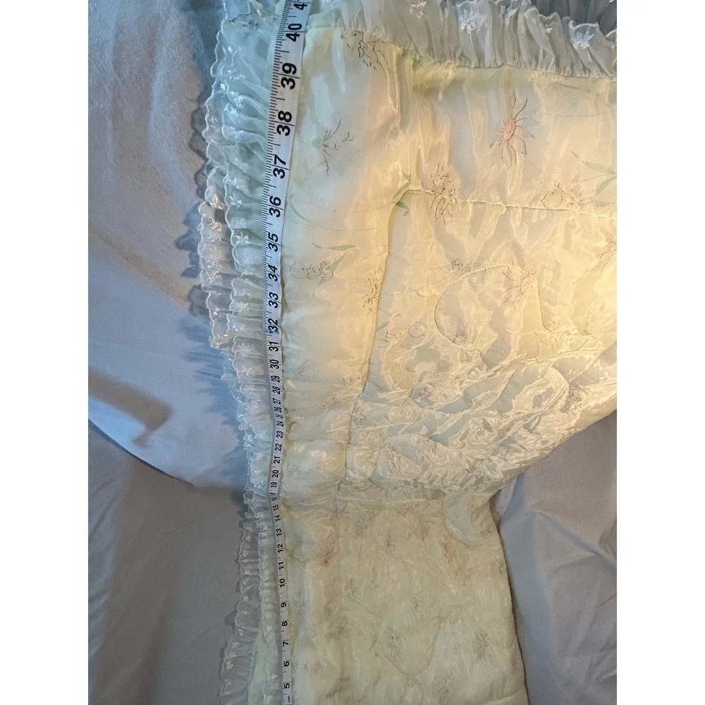 Vintage Yellow Floral Cherub Baby Comforter and Pillow Set Ruffle Lace Trim